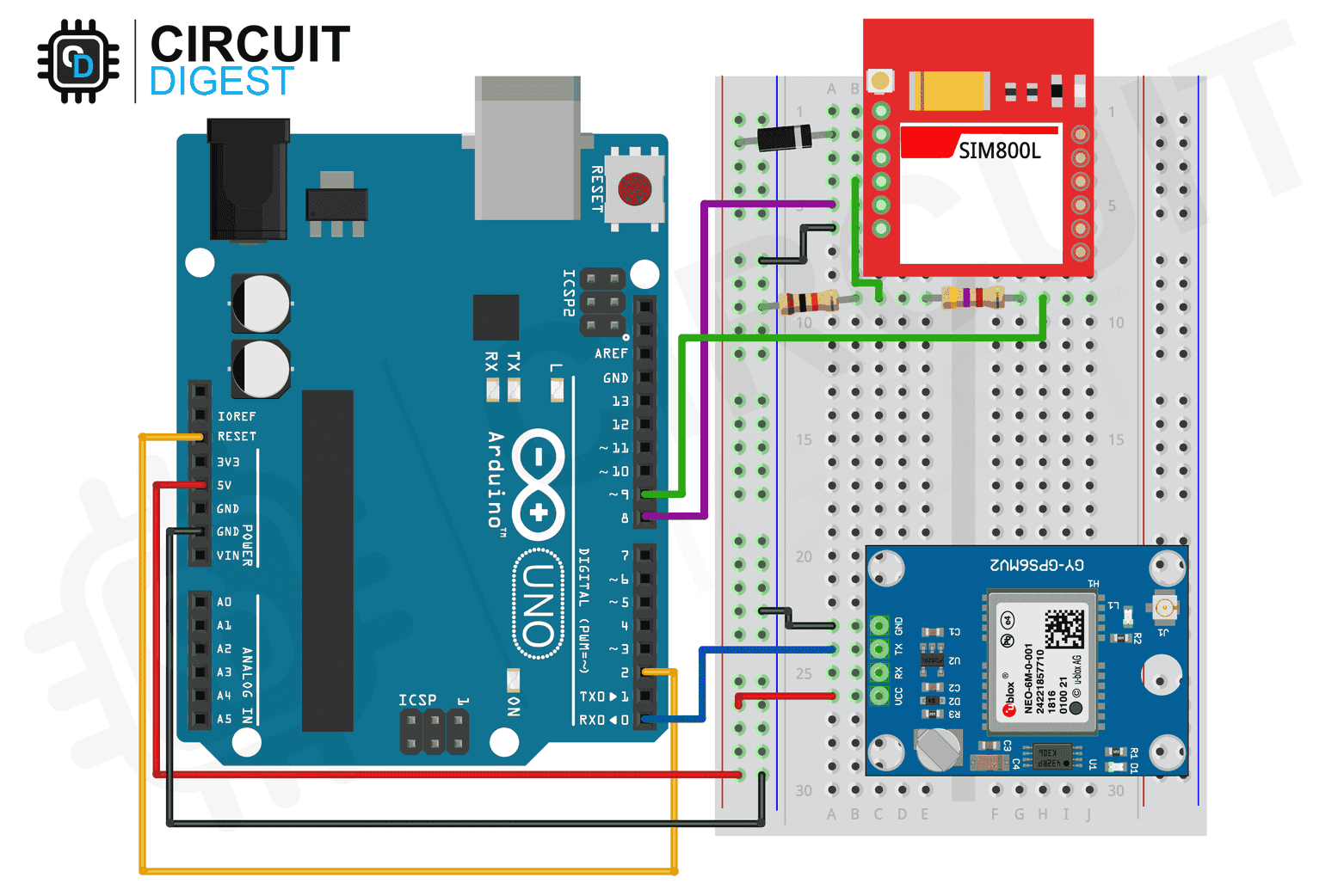 Arduino GPS tracker Circuit Diagram