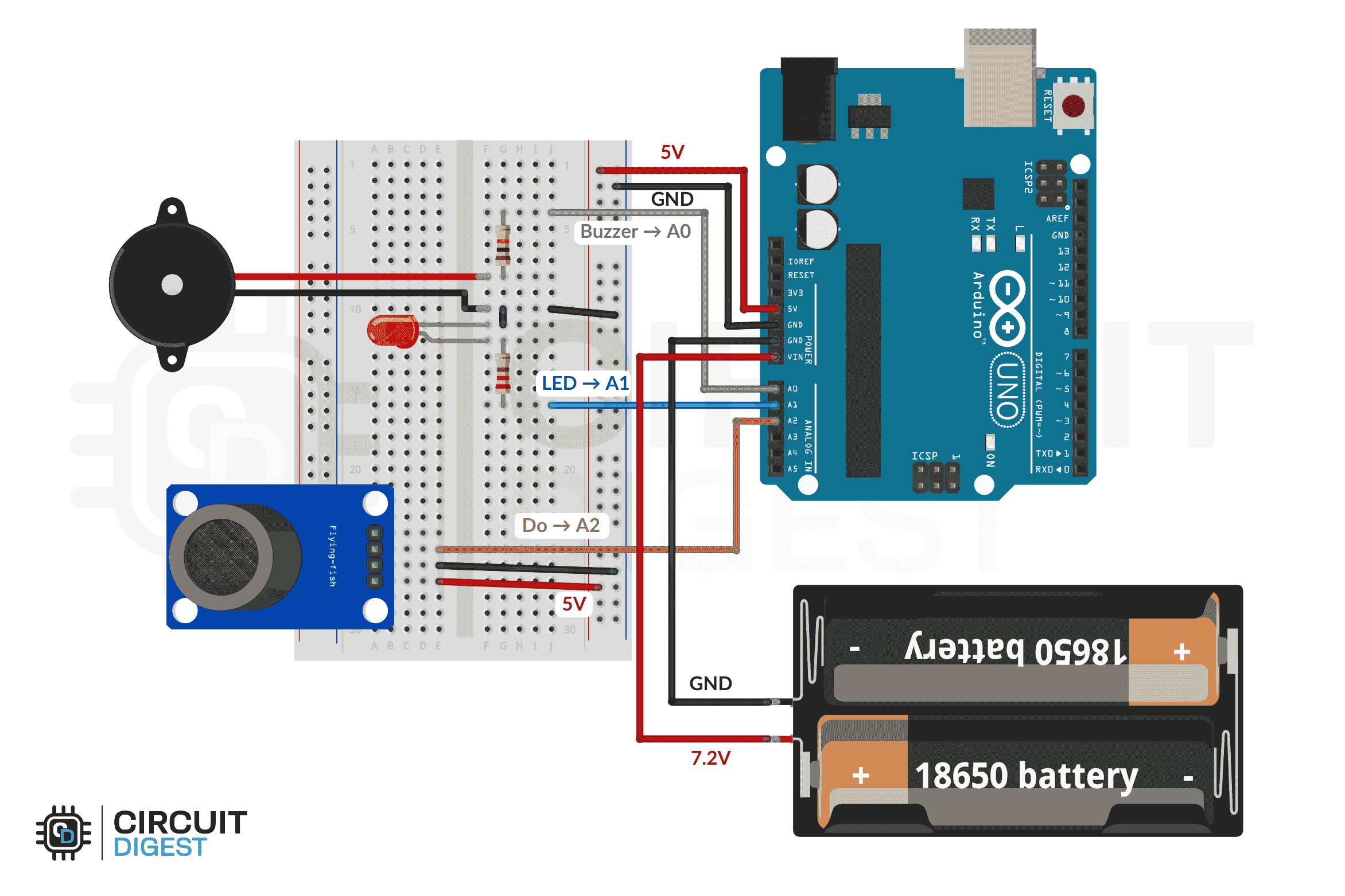 Arduino Based Gas Leakage Detector Circuit Diagram