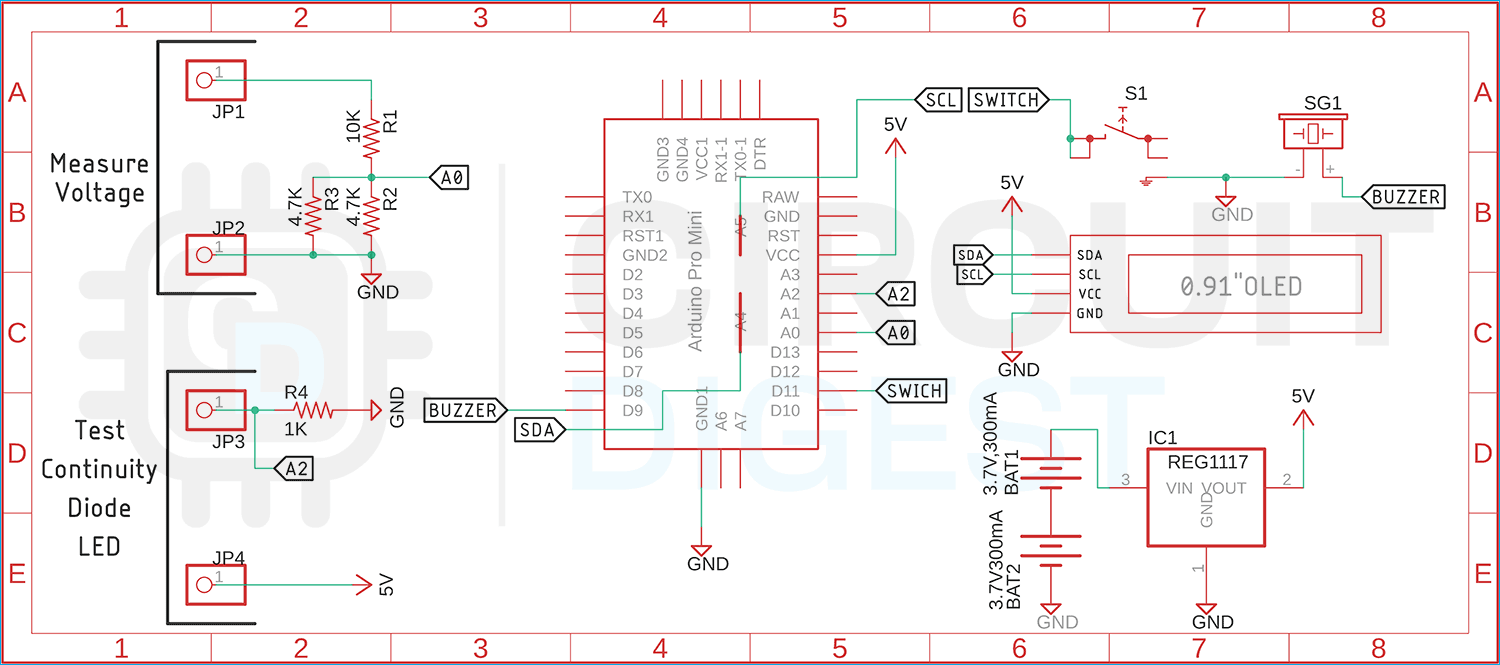 Arduino Digital Multimeter Circuit Diagram - Complete Schematic with Voltage Divider