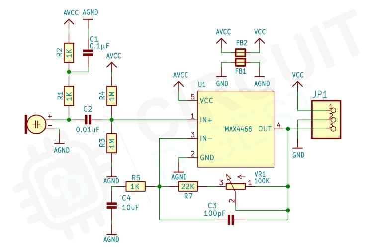 MAX4466 Microphone Amplifier Module Circuit Diagram