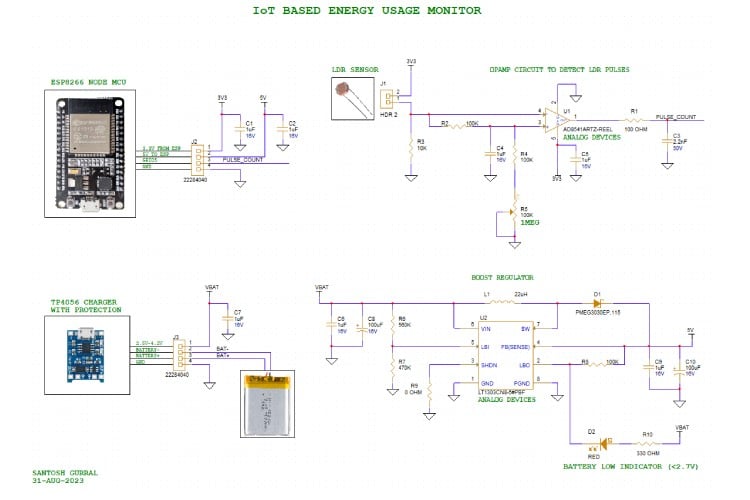 Circuit Diagram of IoT Energy Usage Monitor