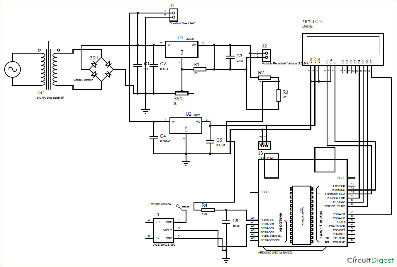 0 24v 3A variable power supply using LM338K with current measurement