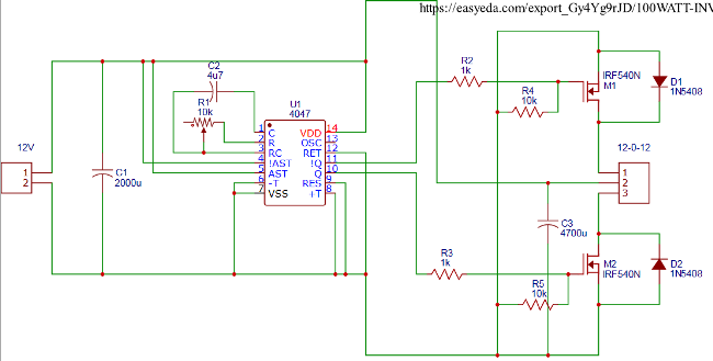 100W Inverter Circuit Diagram with CD4047