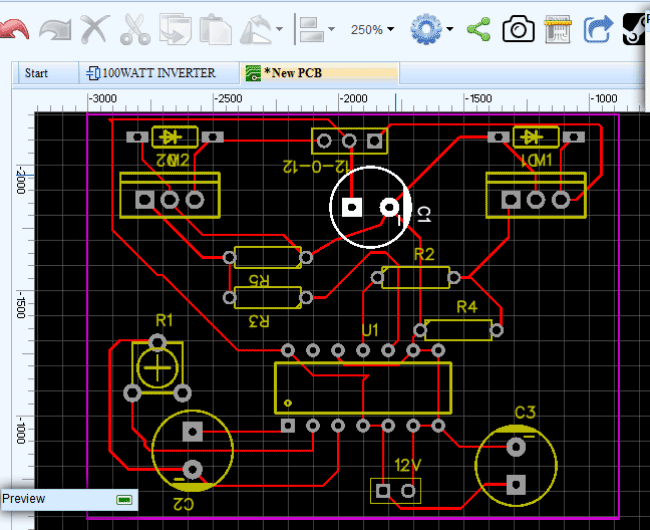 100W Inverter Circuit PCB With Red Trace Routing