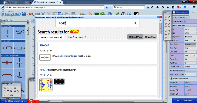 EasyEDA 4047 Component Search Interface