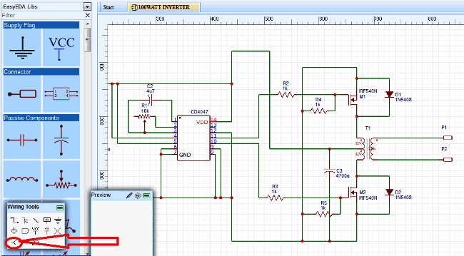 100W Inverter Circuit in EasyEDA