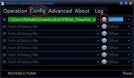 Config your file in NodeMCU Firmware Programmer Open NodeMCU Firmware Programmer