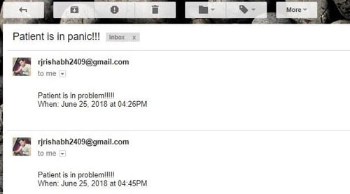 Email received when Patient is in Panic