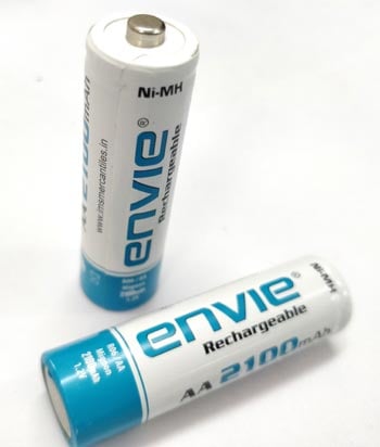 Nickel Metal Hydride AA rechargeable batteries commonly used in consumer electronics