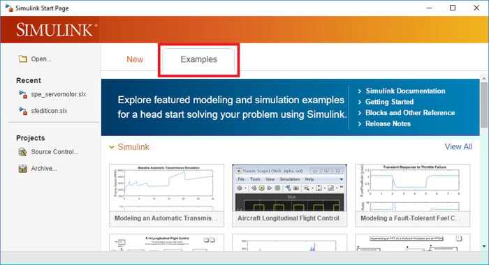 Simulink Model examples for Simulink