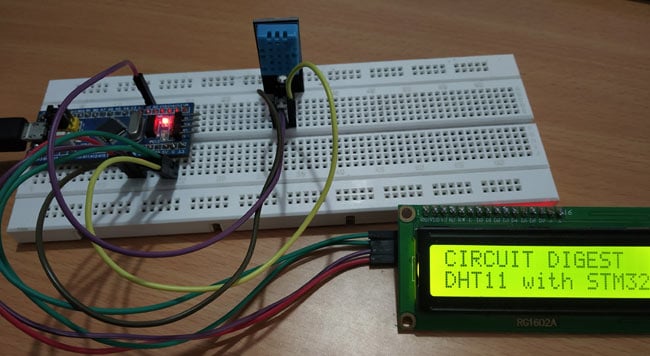 Circuit Hardware for Interfacing DHT11 Sensor with STM32F103C8
