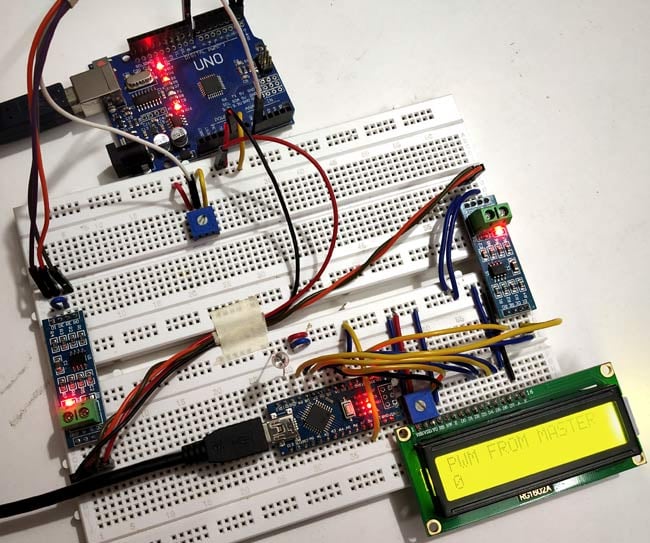 Circuit Hardware for RS485 Serial Communication between Arduino Uno and Arduino Nano