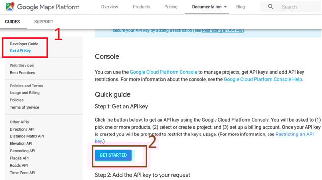Getting API key from Google Geolocation