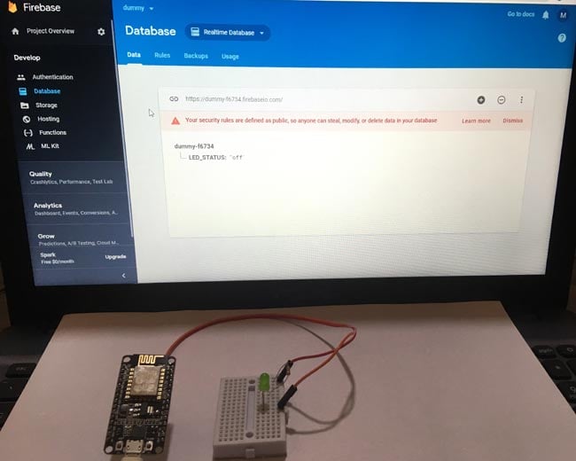 Testing by Controlling LED using Google Firebase Console