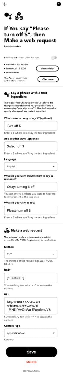 Home Automation using IFTTT