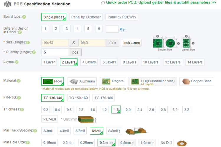 PCBWay Advanced PCB Options Configuration