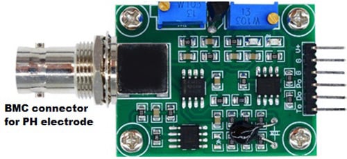 pH signal conversion board showing pinout connections for Arduino pH sensor projects