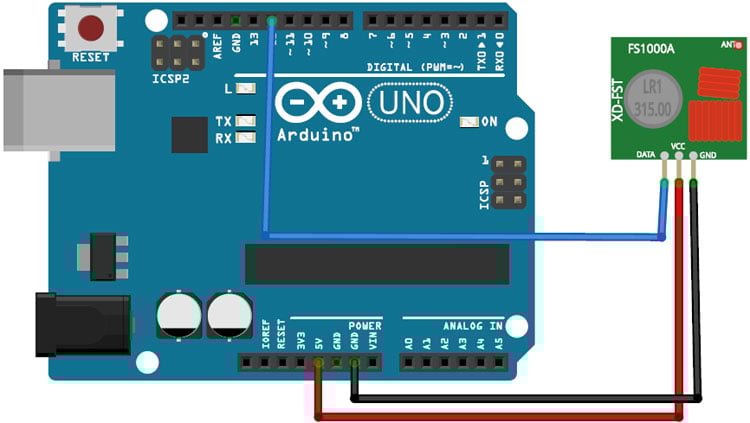 Arduino Smart Restaurant RF Transmitter Circuit Diagram