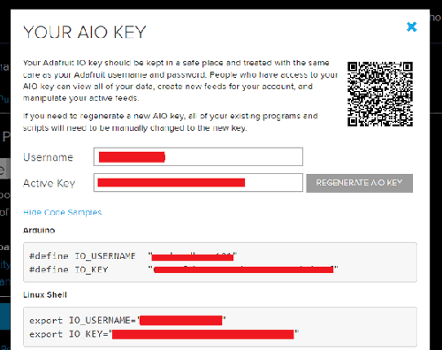 AIO Key Credentials Dialog for IoT Applications in Agriculture AIO Key and Username required for MQTT authentication in smart agriculture using IoT project