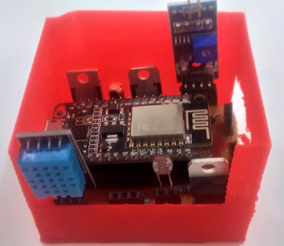 Assembled IoT Based Smart Agriculture Monitoring System in 3D Printed Enclosure Fully assembled smart agriculture using IoT project with all components installed in custom enclosure