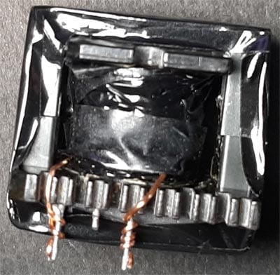 Completed and mechanically secured flyback transformer for UC3843 27W SMPS circuit