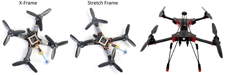 Assembled quadcopter drone demonstrating H-frame configuration and component placement