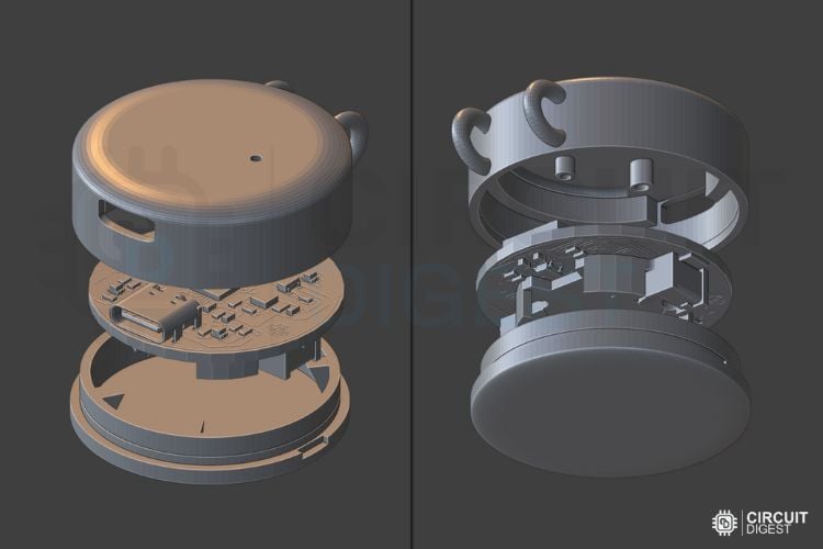 3D printed enclosure design for wearable air quality pendant with hook attachment and USB-C port access