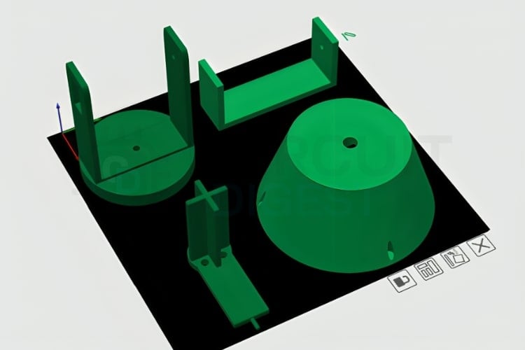 3D CAD models for dual axis solar tracker mechanical structure showing servo mounts and panel brackets