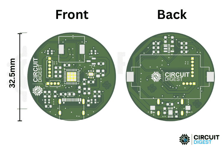 Custom PCB layout design for wearable air quality monitoring pendant showing component placement and routing