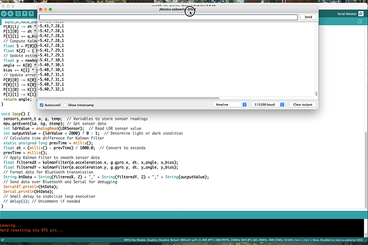 ESP32 Gesture Data Output