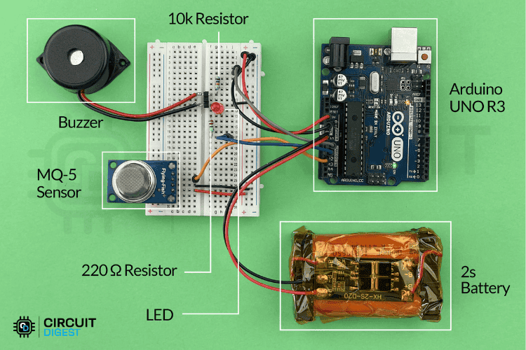 Arduino Gas Leakage Detector Components and Parts Identification