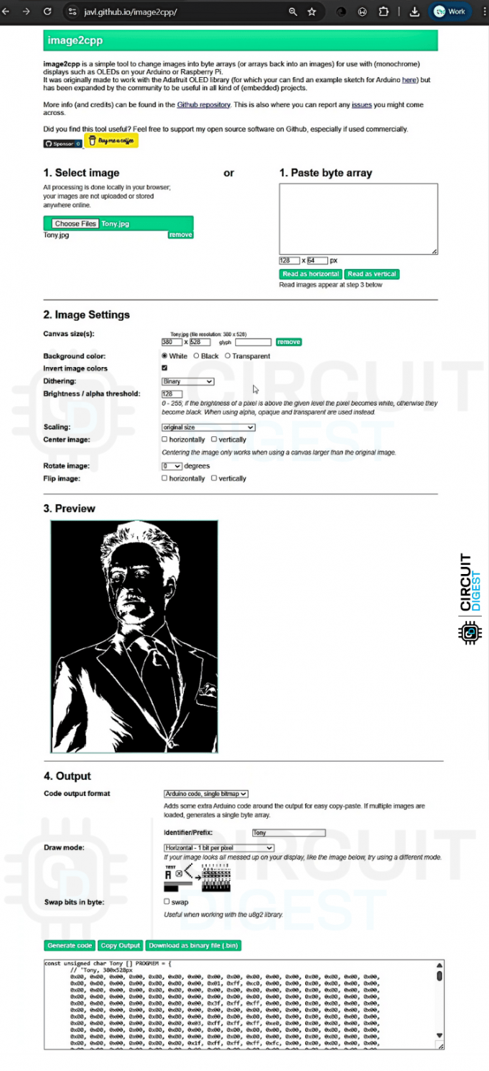 Bitmap Binary Code for Printing an Image