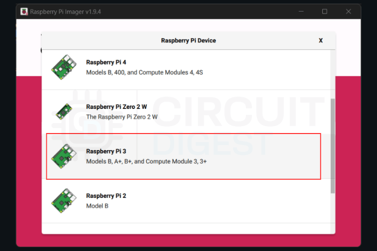 Choose Raspberry Pi Model In Imager