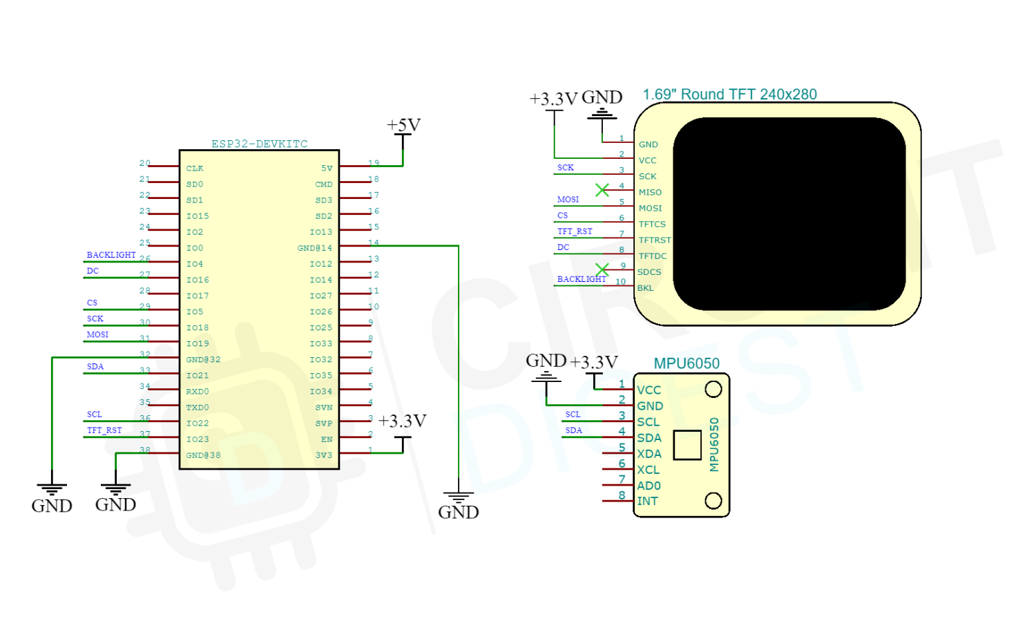 Circuit Diagram to Interface Accelerometer Gyroscope sensor with ESP32