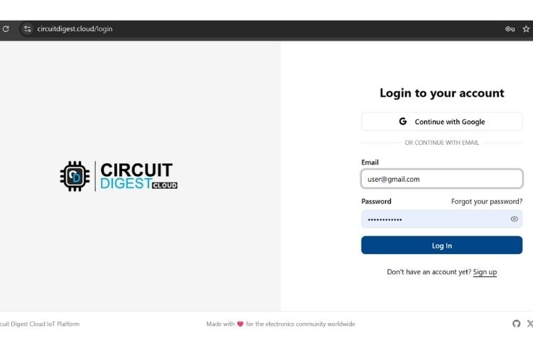 Circuit Digest Cloud Login Page