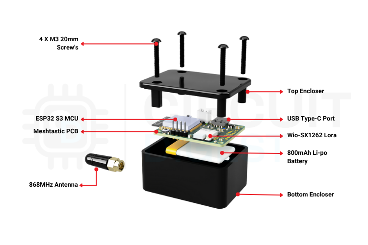 Exploded View of DIY Meshtastic Node
