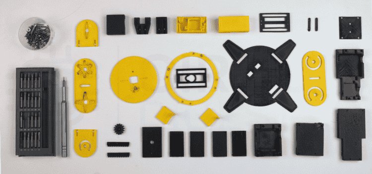 3D printed robotic arm parts including base, shoulder, elbow, wrist components, and gripper assembly for Arduino project 3D printed robotic arm structural components and hardware assembly kit