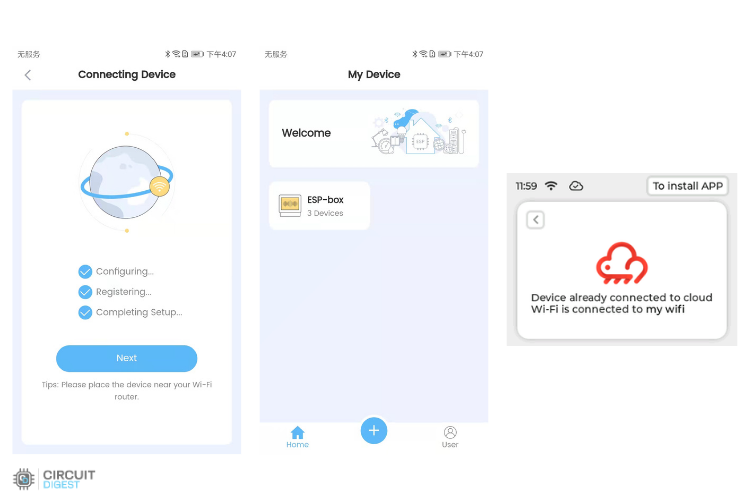 ESP-BOX app device connected confirmation screen