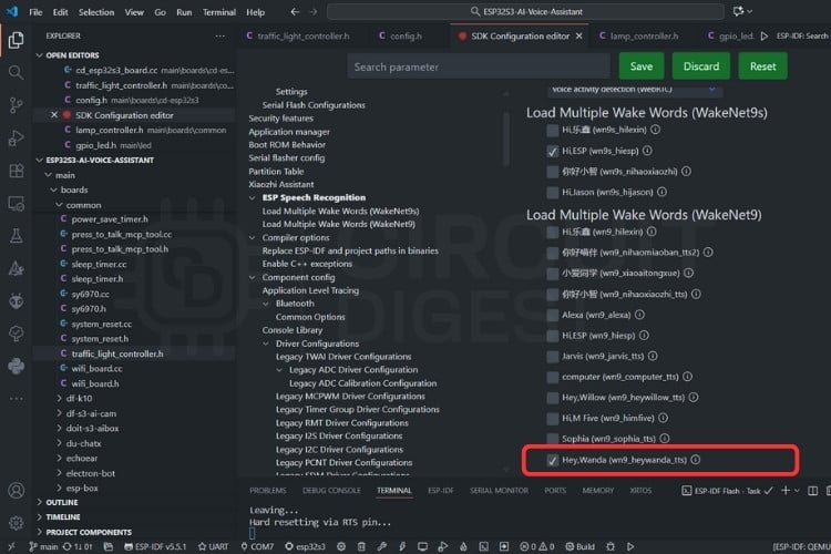 ESP-IDF save configuration screen for ESP32 voice assistant settings