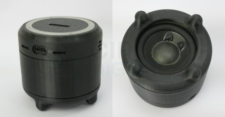 Complete ESP32-S3 AI voice assistant device showing top and bottom enclosure with all components