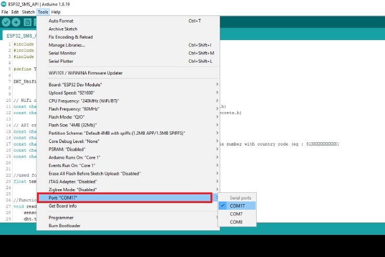 Checking and Selecting Correct ESP32 Serial Port in Arduino IDE