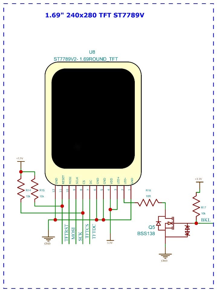 ESP32 Smart Watch TFT Display Circuit Diagram