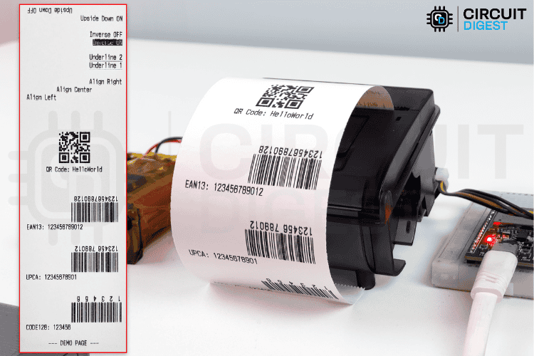 ESP32 Thermal Printer Printing Demo Text