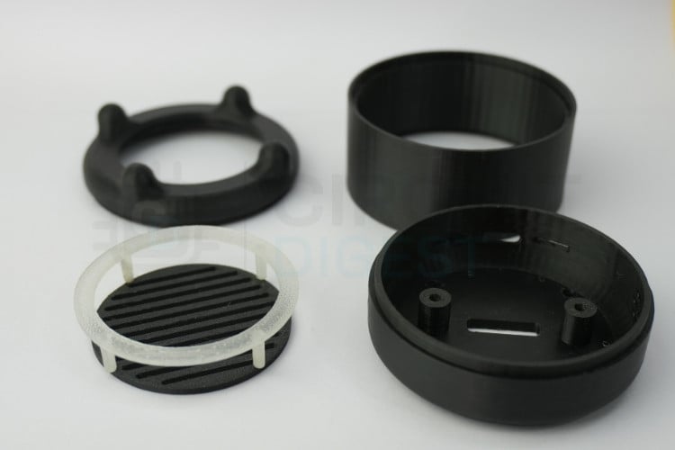 3D-printed enclosure for ESP32 AI voice assistant showing two-part case design