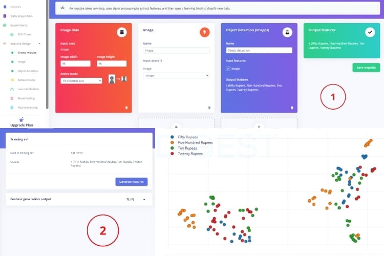 Edge Impulse project creation interface for ESP32-CAM currency recognition model training