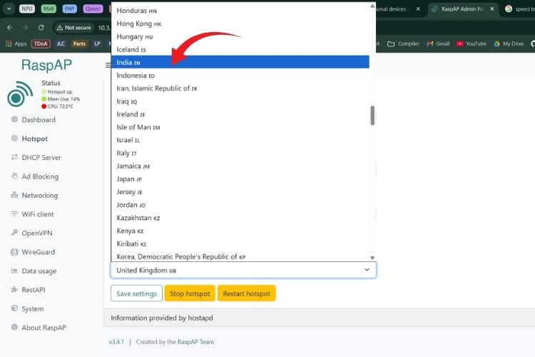 Setting country code in RaspAP for regulatory compliance and optimal WiFi performance