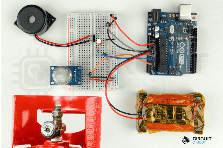 Complete Arduino Gas Leakage Detector Circuit Assembly