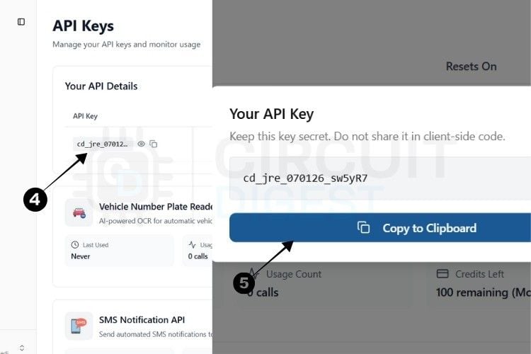 GeoLinker API key generation interface showing captcha verification and key creation process for ESP32 GPS tracker authentication