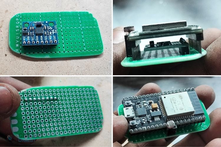 Placement of MPU6050 Below ESP32 with Space for Velcro Tie