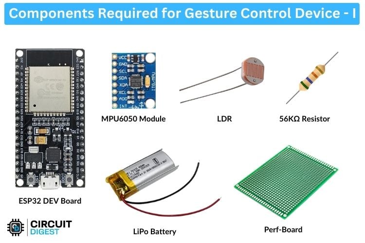 Components Used to build air mouse using esp32